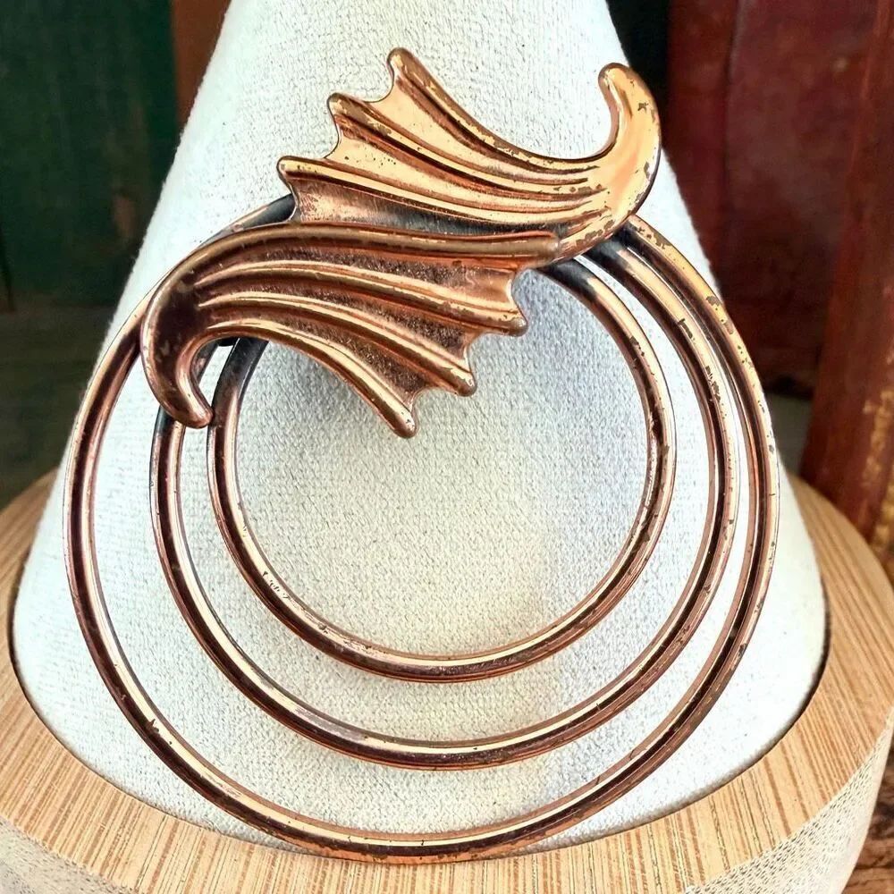 Renoir Copper Modernist Spiral Brooch Mid Century